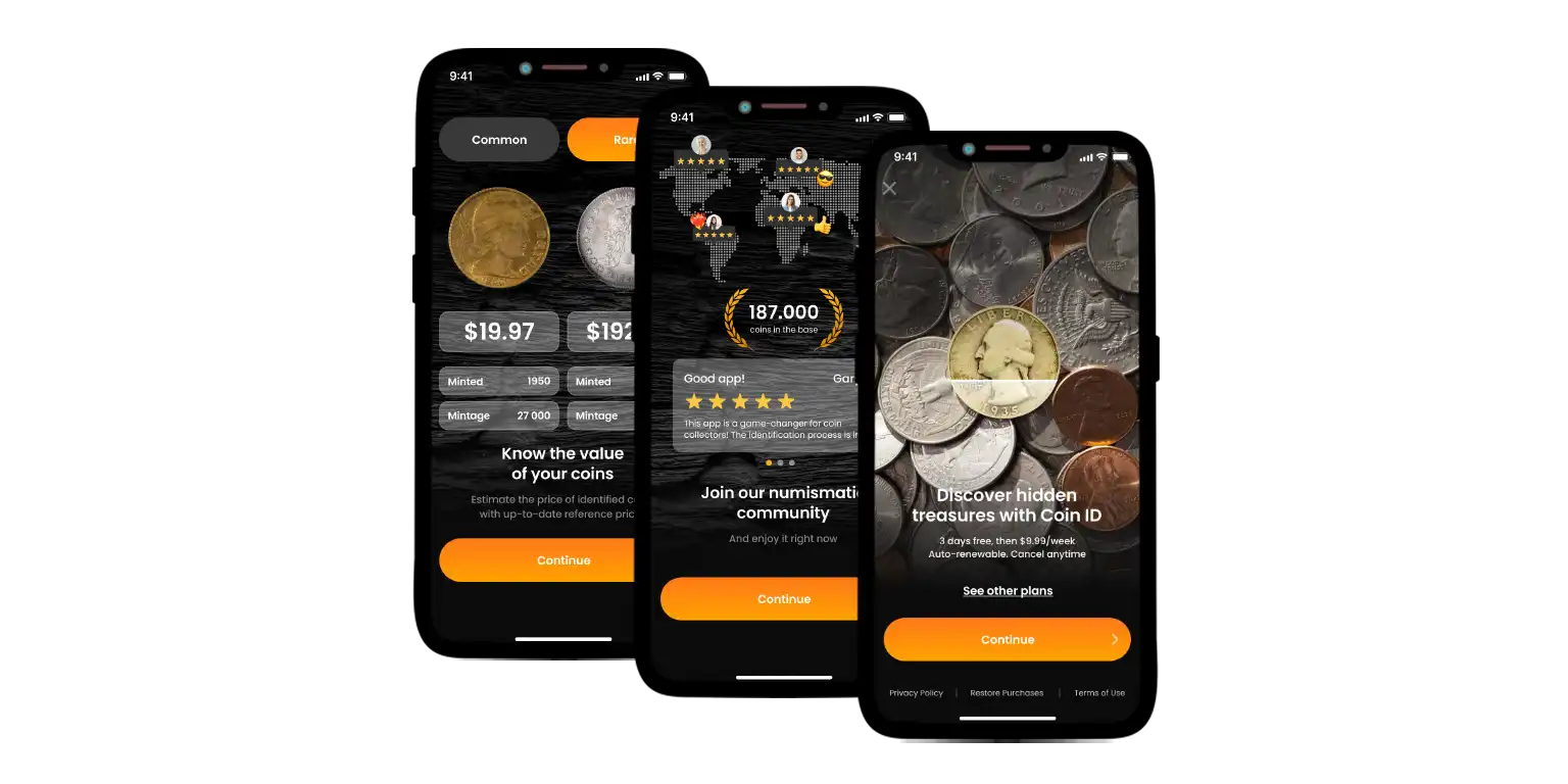 Coin ID Scanner promo screens.