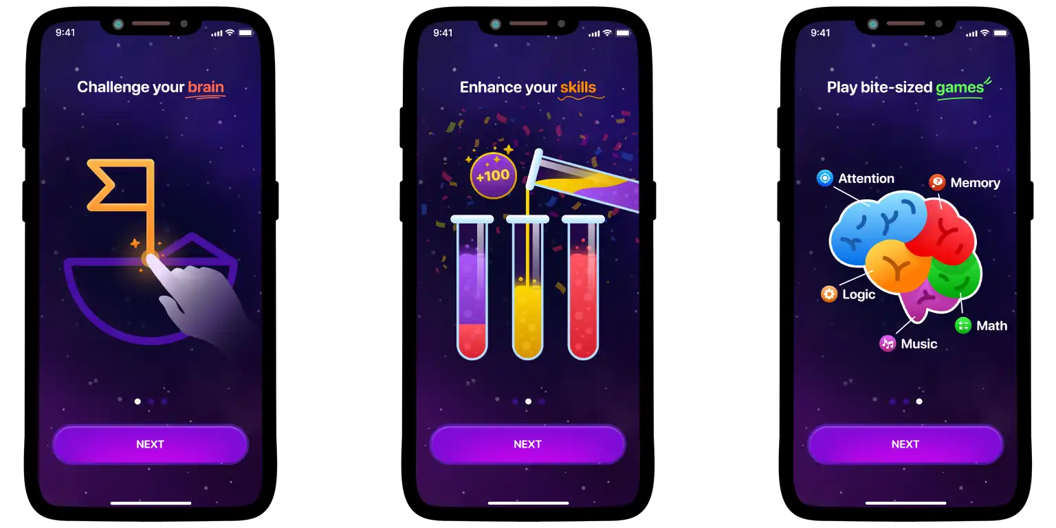 Mind Elevate promo screens.
