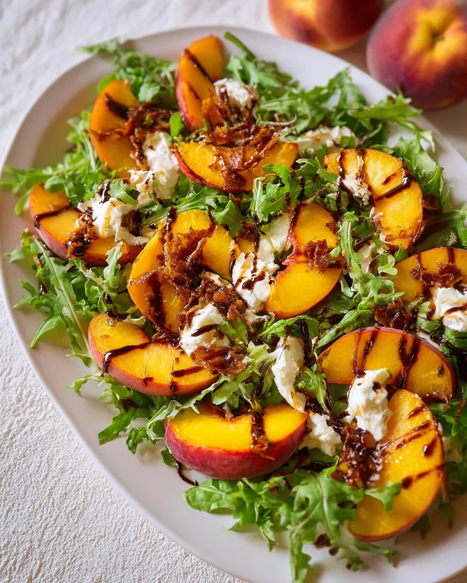 Grilled Peach Burrata Salad with Honey Balsamic Drizzle