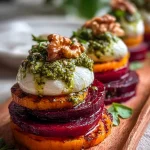 Sweet Potato and Beet Stacks with Pesto and Burrata Recipe