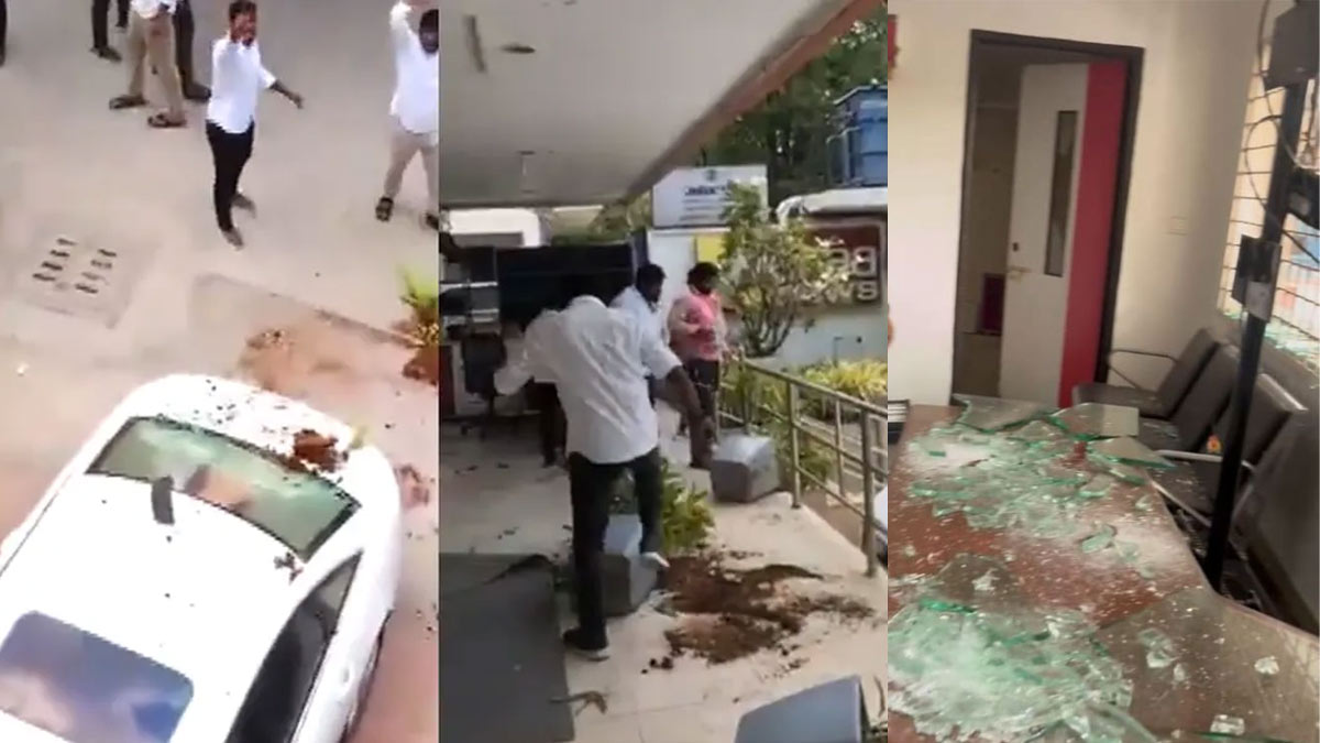 BRS workers vandalize Mahaa News office in Hyderabad