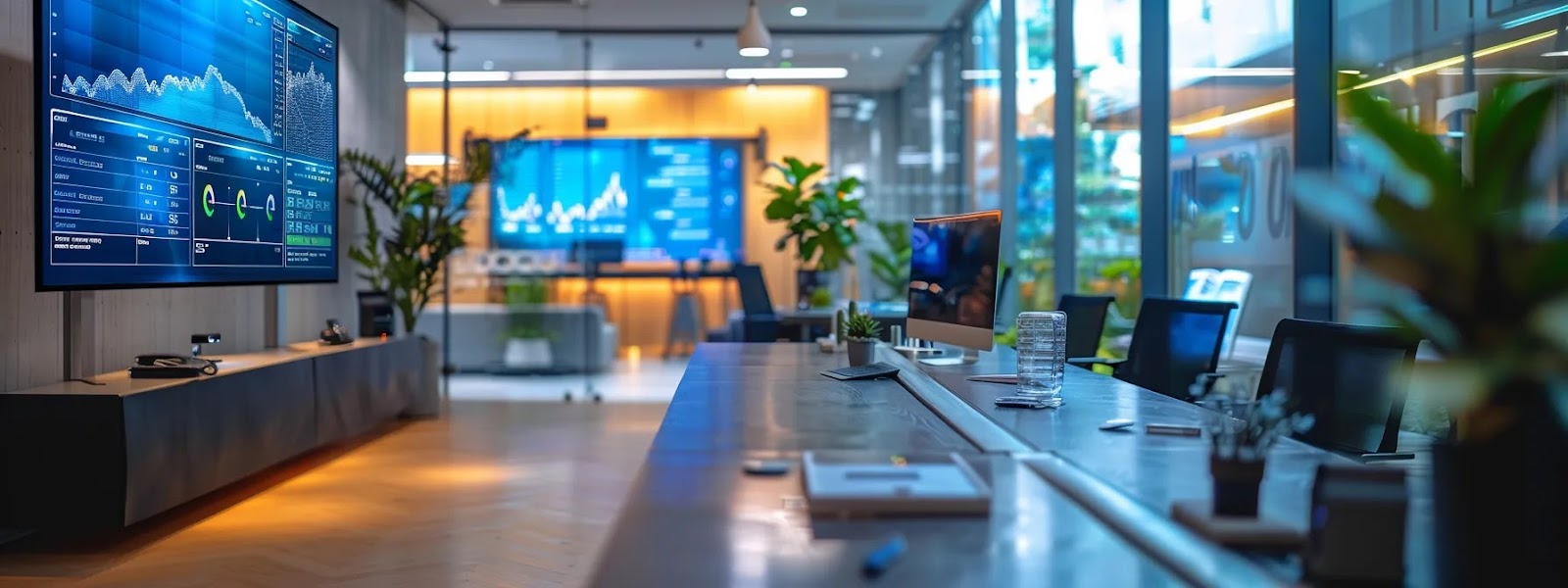 a modern office environment featuring a digital dashboard displaying user roles and access levels, illuminated by soft, ambient lighting that emphasizes clarity and precision in data visualization.