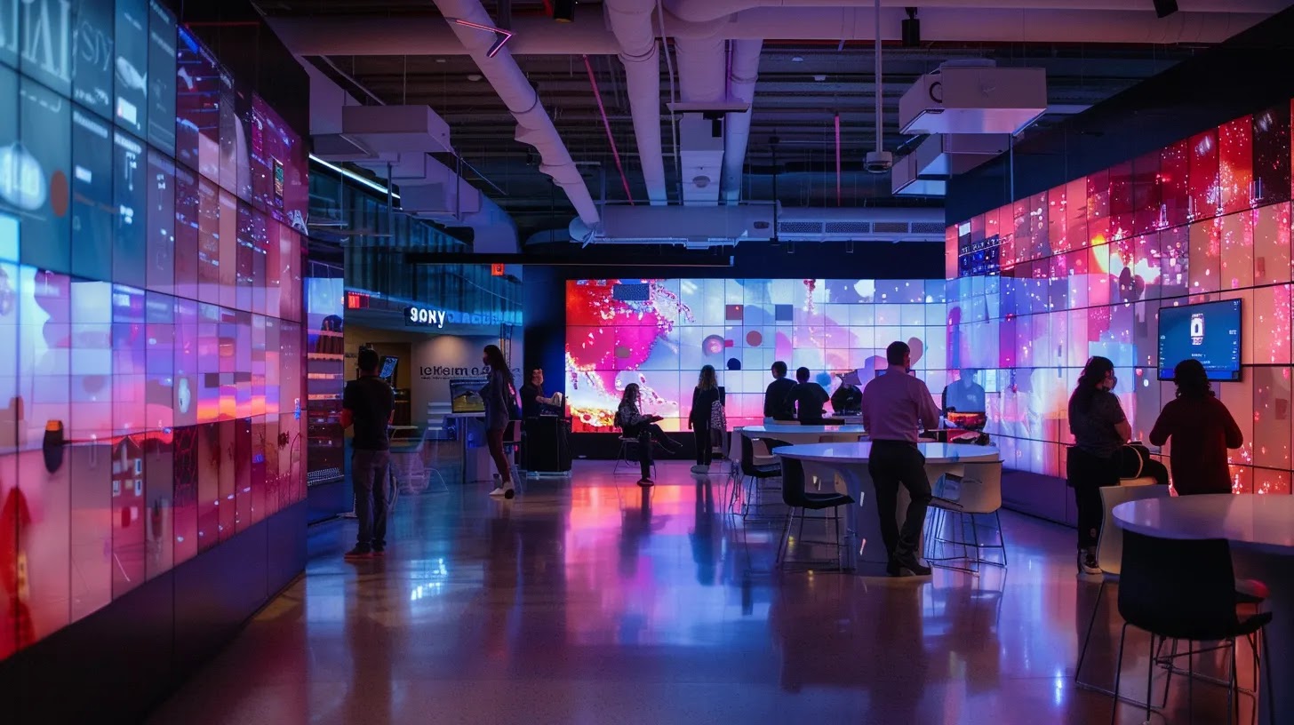 a sleek, modern office filled with diverse professionals engaged in dynamic discussions around large digital screens displaying colorful cloud security metrics and graphs, emphasizing the significance of cloud security posture management tools in safeguarding digital assets.