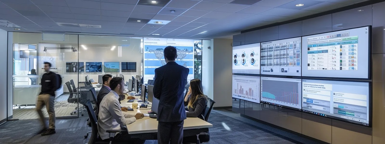 a sleek, modern office environment with professionals collaborating around a digital interface displaying intricate role-based access control charts, bathed in soft ambient lighting to highlight the importance of security and efficiency in user management.