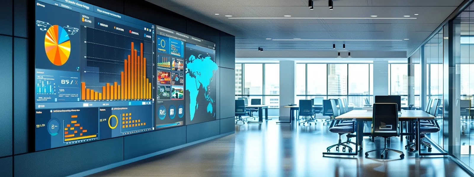 a modern office environment showcases a sleek digital dashboard displaying colorful graphs and icons representing various rbac solutions, illuminated by soft, focused lighting that highlights the innovation and efficiency of access management technologies.