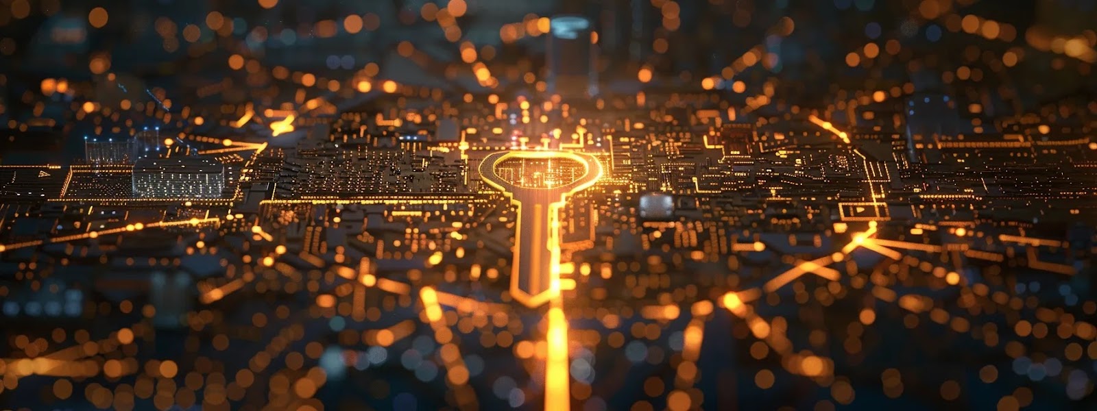 a captivating digital landscape illustrating the concept of public key infrastructure (pki), featuring a secure, glowing key at the center surrounded by intricate, illuminated network lines against a dark, technological backdrop.