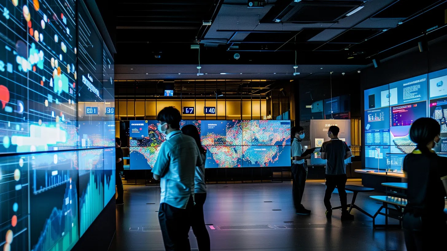 a high-tech cybersecurity lab bustling with security analysts closely examining a digital interface displaying sandboxing techniques, with vibrant graphs showcasing detection rates and performance metrics, against a backdrop of screens filled with complex data visualizations and security alerts.