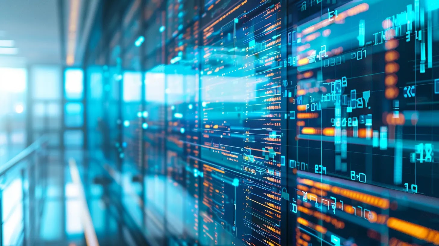 a sleek, modern office environment features a large digital screen displaying complex iot botnet data visualizations, while cybersecurity professionals engage in focused discussions, highlighting the critical importance of understanding digital threats.