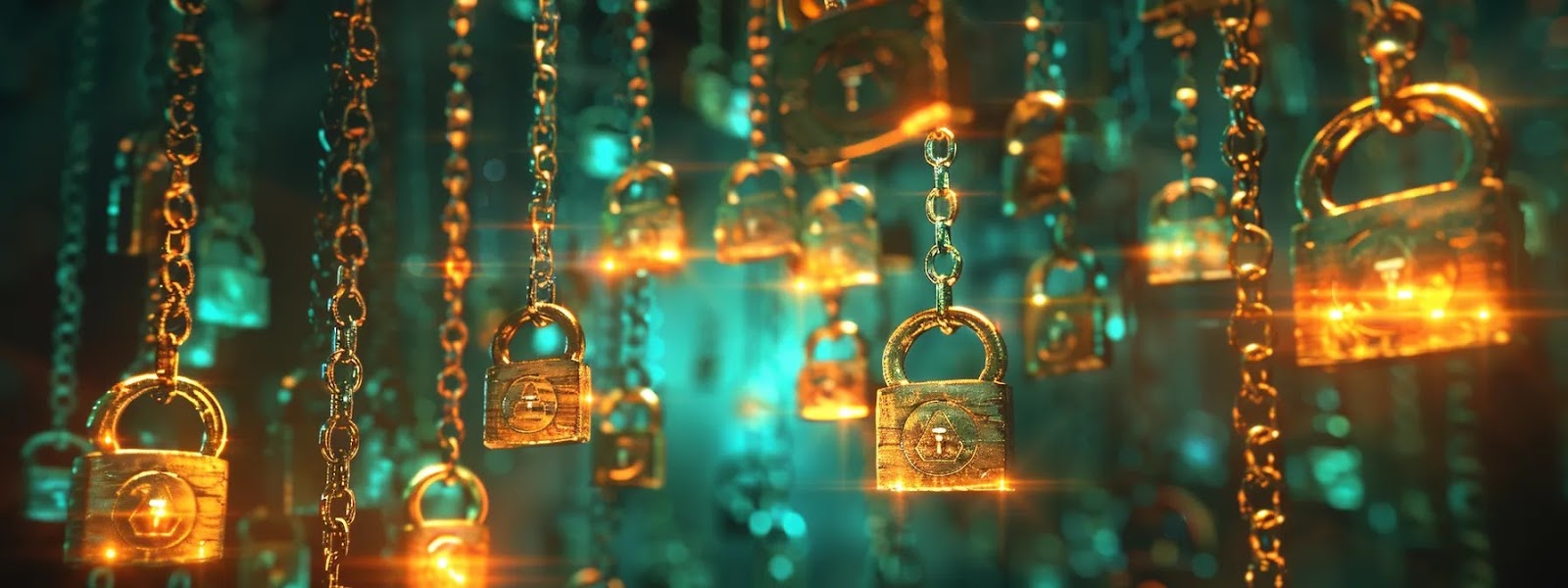 a visually striking representation of a secure digital landscape, featuring glowing cryptographic keys and vibrant digital certificates interconnected by a shimmering chain of trust, illuminated by soft, ethereal lighting to evoke a sense of security and integrity.