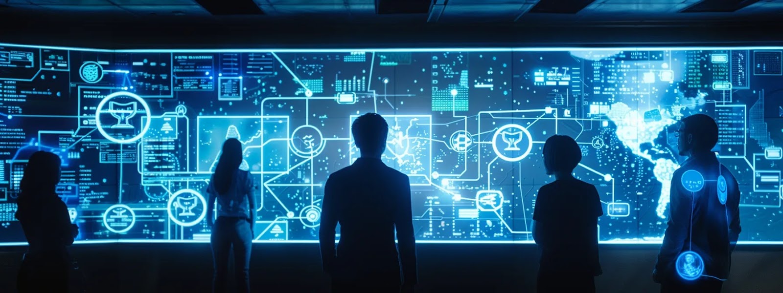 a sleek, modern digital interface displays interconnected nodes representing diverse digital identities, bathed in ambient blue lighting to symbolize the sophistication of identity and access management systems.