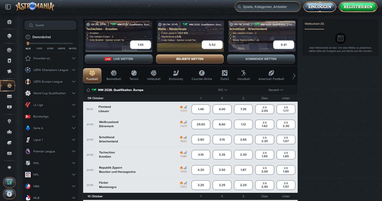 receive Astromania Casino free spins bonus advertisement