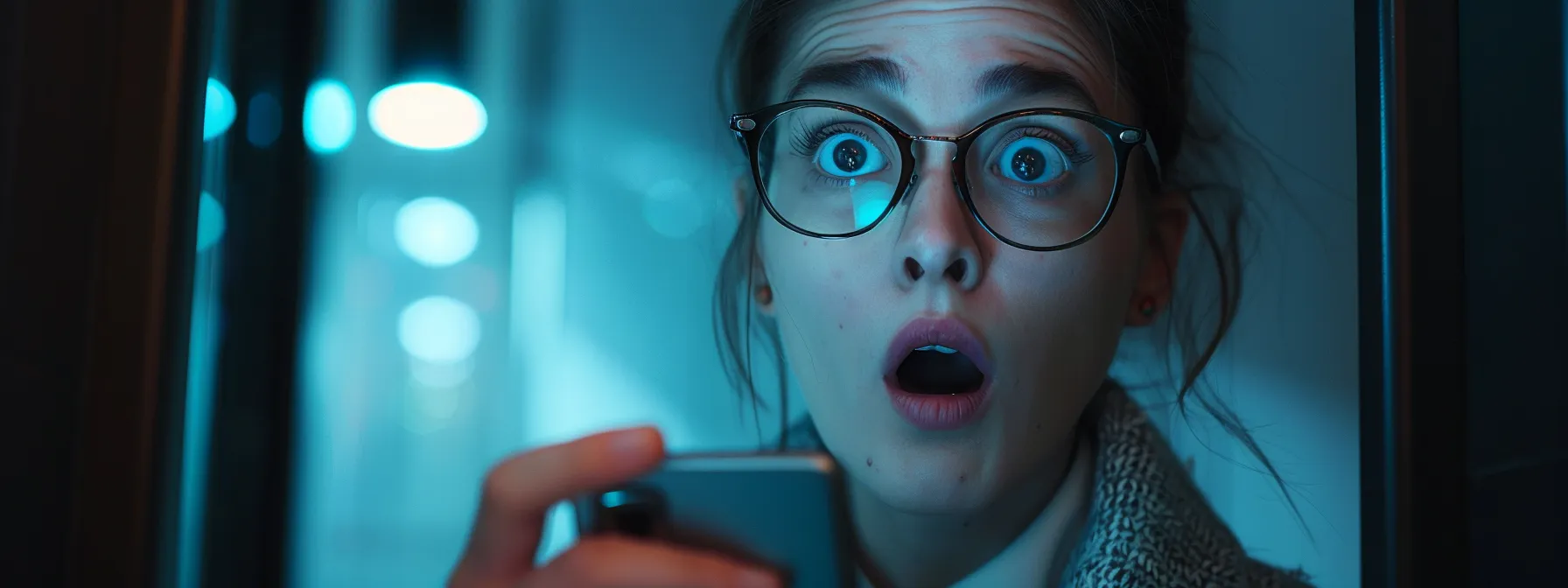 a smartphone user looking shocked as they discover unauthorized access to their personal data, highlighting the risks of mobile security breaches.