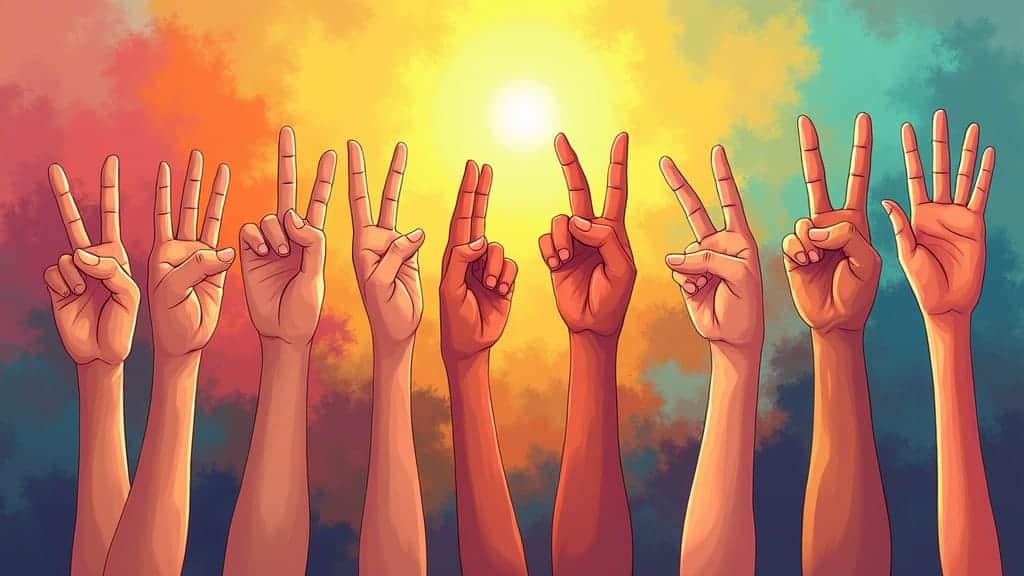 Illustration of sign language hands on a colorful background