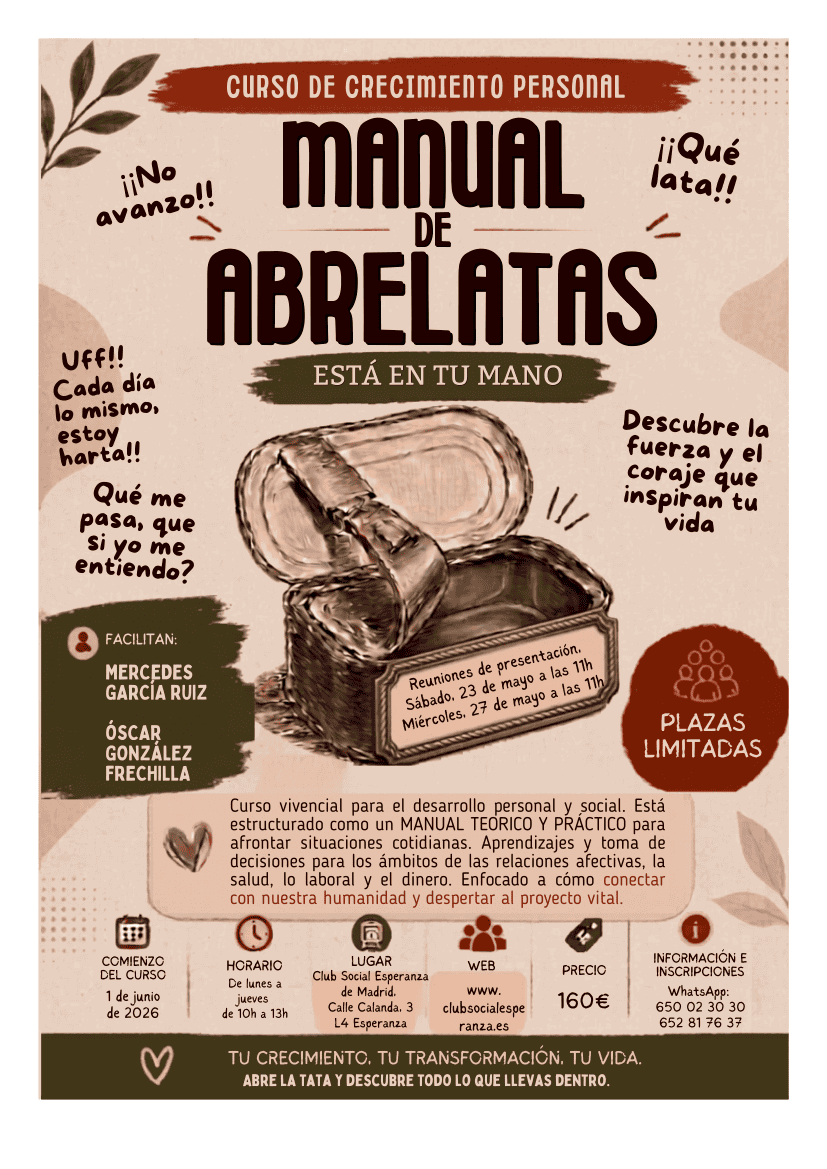 Este mes de Junio tendrá lugar un curso de superación personal 'Manual de Abrelatas' ¿Os animáis a participar?