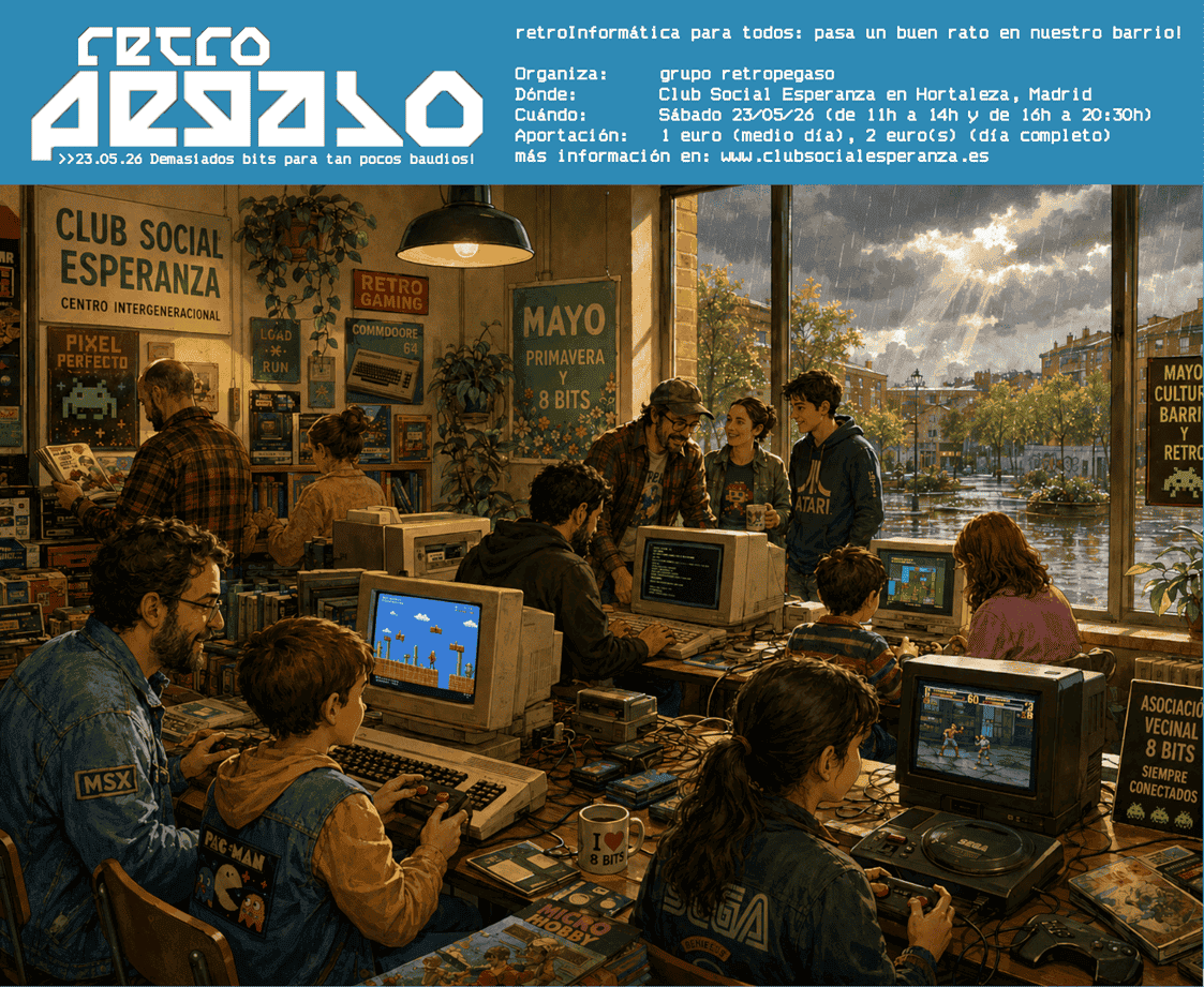 reunión de usuarios de retroinformática retroPegaso, en el club social esperanza, 23 de Mayo 2026, creado parcialmente con ChatGPT