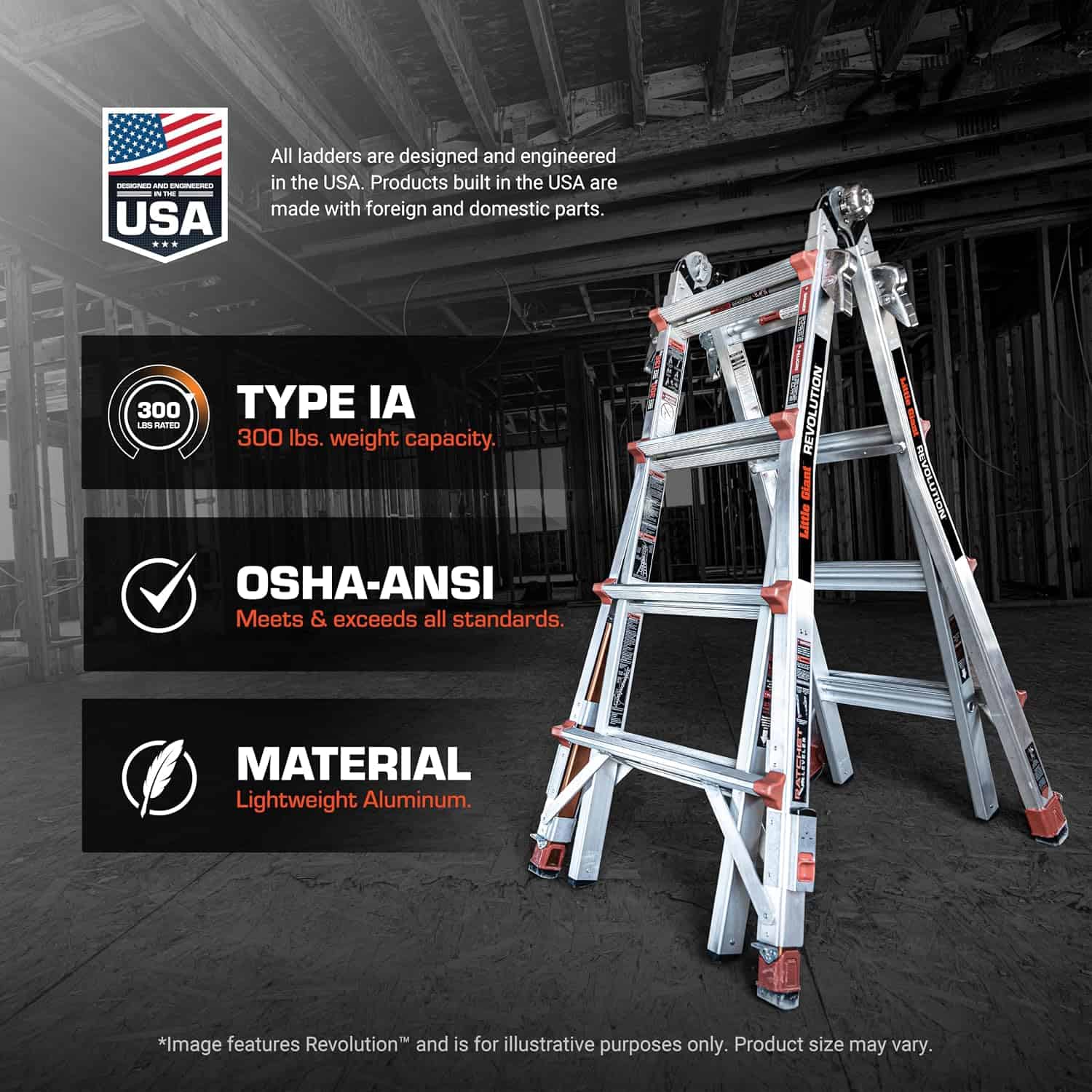 Little Giant Revolution Ladder, Leg Levelers, 18 ft Reach, 13117-801 - Image 5