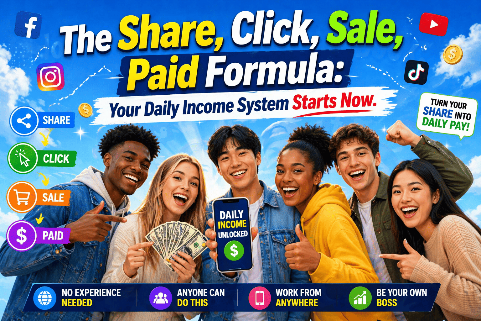 The Share, Click, Sale, Paid Formula: Your Daily Income System Starts Now (Audio Only)