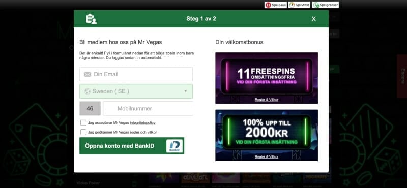 secure Mr Vegas Casino free spins bonus advertisement